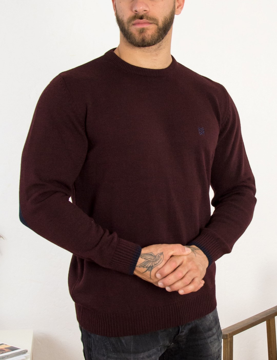 Darious ανδρικό μπορντό πλεκτό πουλόβερ με διχρωμία 18555Q φωτογραφία